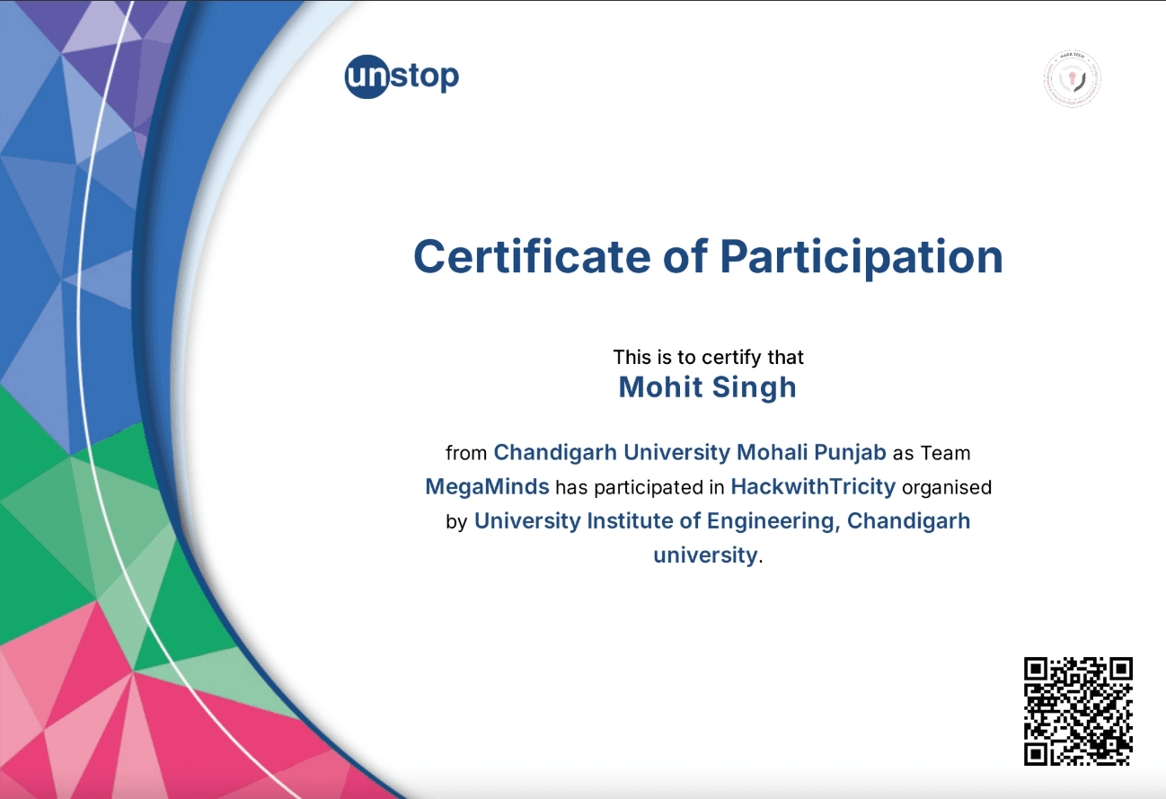 Certificate of Participation in HackwithTricity